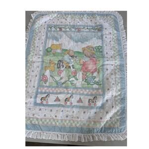 Vintage Quilted Baby Hancock Han Crafts 34 W x 44 L Teddy Bear Blanket Baby